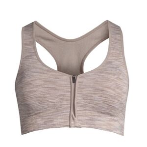 Front Zip Seamless Tan Sports Bra